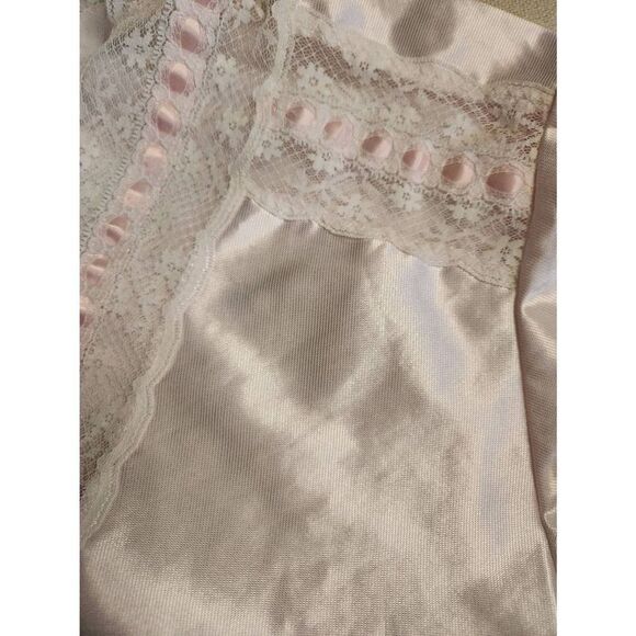 80s Vintage Deadstock Satin Lace Avon Pj Set Pale Pink Bow Size Small - Picture 6 of 8